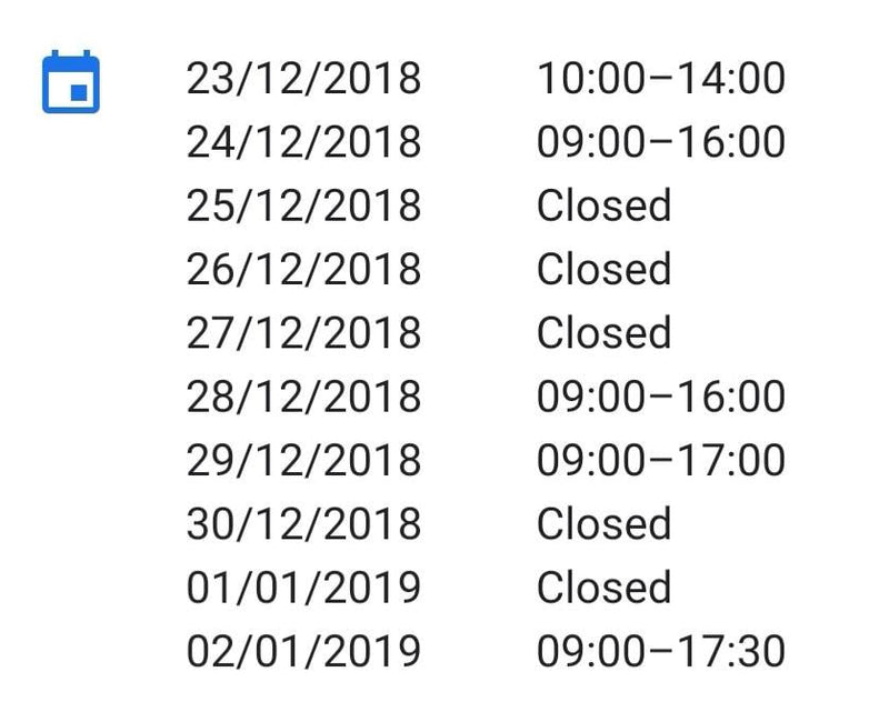 Our Christmas opening hours