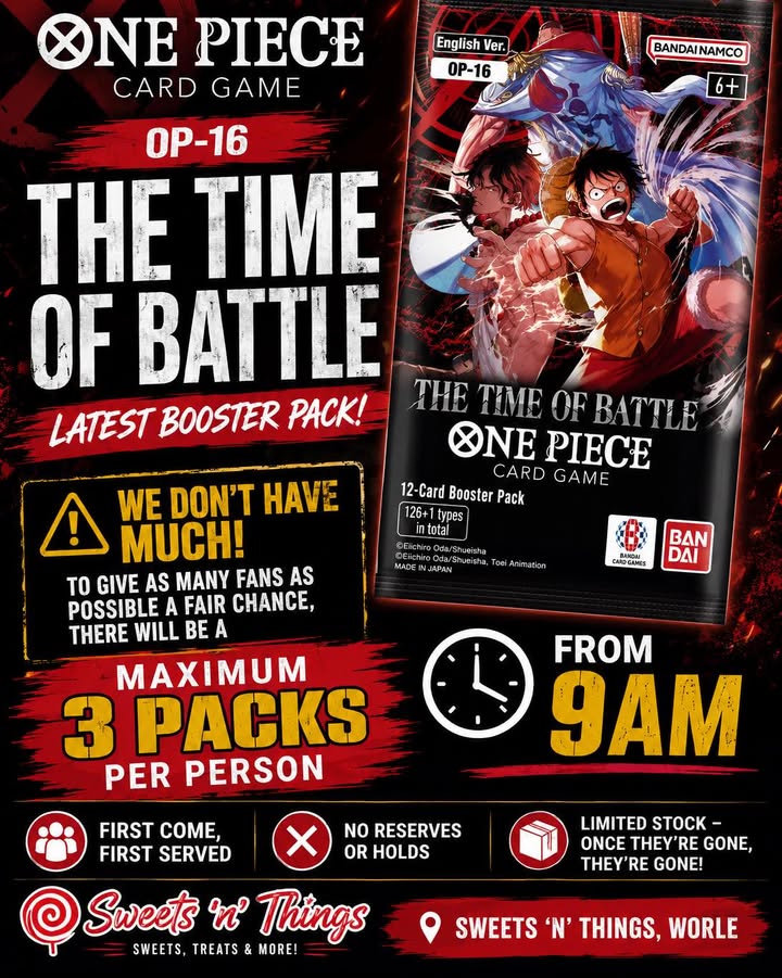 One Piece OP-16 booster packs in store from 9am
