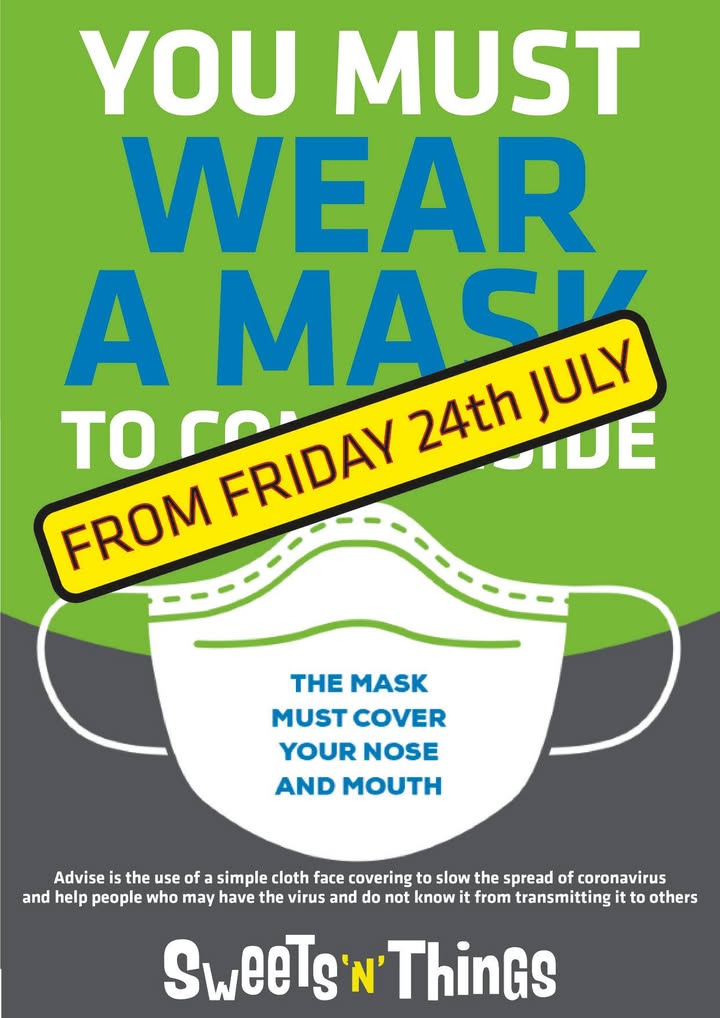 Face masks now required in store from 24th July