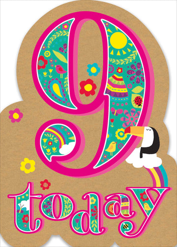 Watermark | Birthday Card 9 Year Girl Juv | Happy Birthday Gifts | With Envelope