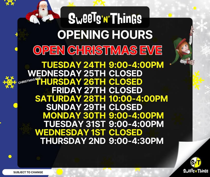 Christmas and New Year opening hours 2024