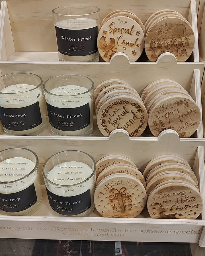 New coasters and candles in stock