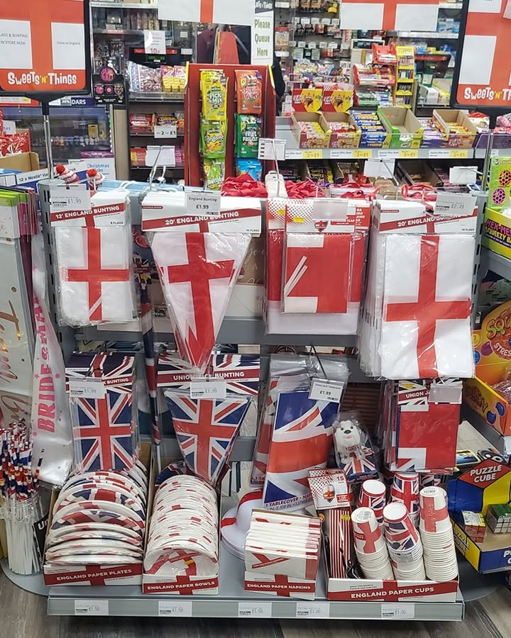 England bunting, flags and party bits in stock