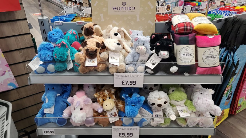 Warmies teddy bears and wheat bags are in