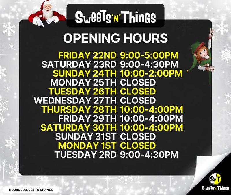 Our Christmas and New Year opening hours