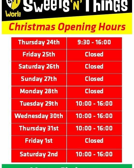 Christmas opening hours at Sweets 'n' Things