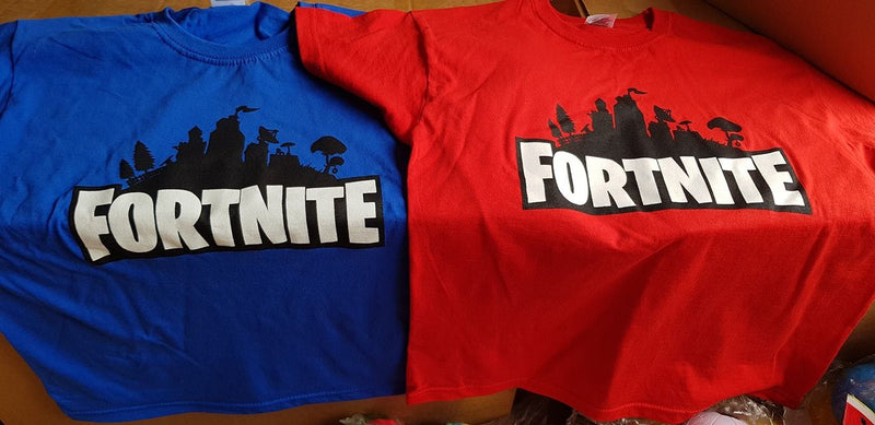 Fortnite T-shirts in now—blue or red