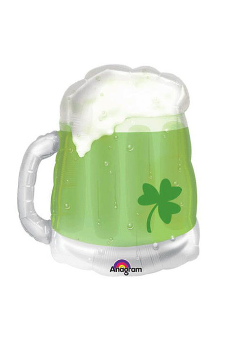 St Patricks Day Shamrock Green Pint Foil Balloon 23" (Optional Helium Inflation)