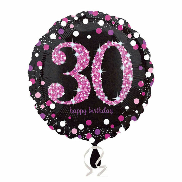 Pink and Black 30th Sparkle 18" Foil Balloon (Optional Helium Inflation)