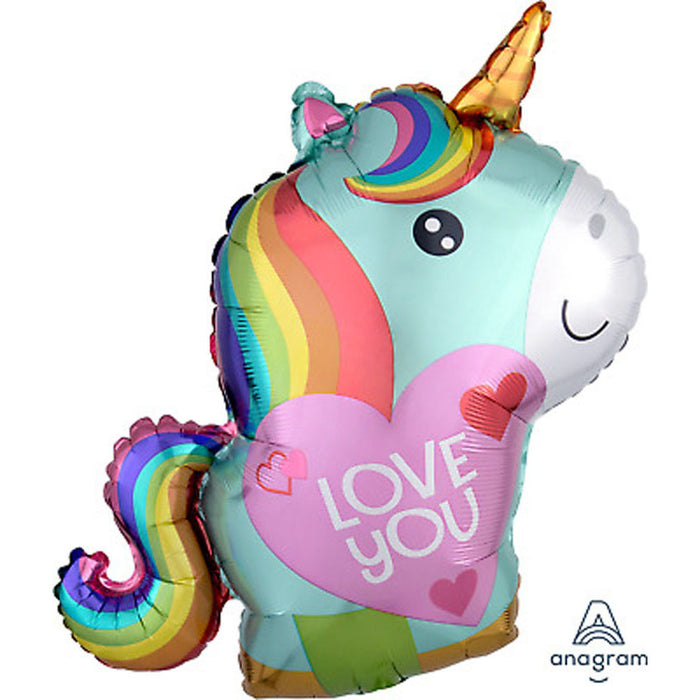 Unicorn Love You Shaped Foil Balloon (Optional Helium Inflation)