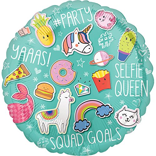 Selfie Unicorn Llama Fast Food Celebration 18" Foil Balloon (Optional Helium Inflation)