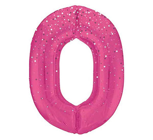 Pink Spots Number 0 Giant Foil Balloon 34" (Optional Helium Inflation)