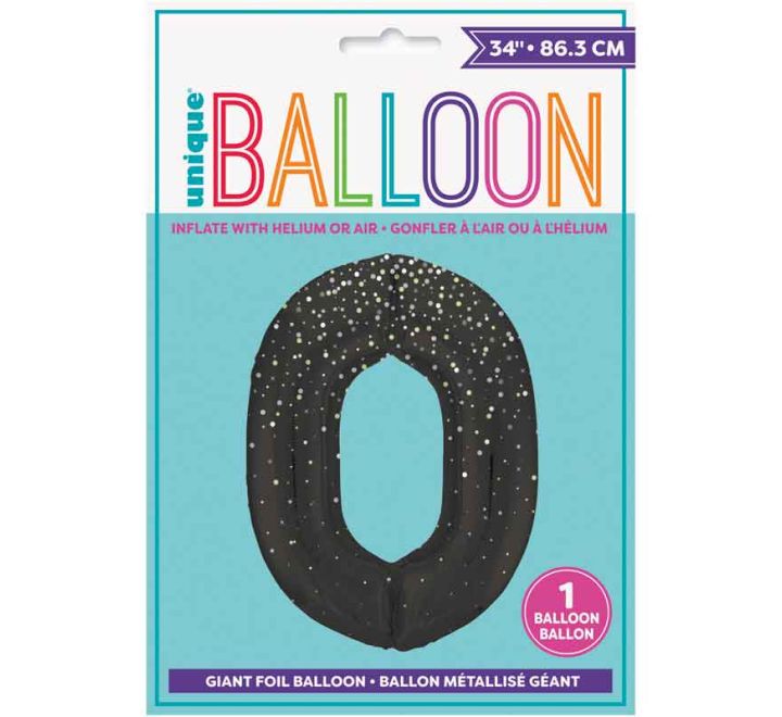 Black and Gold Number 0 Giant Foil Helium Balloon 34" (Optional Helium Inflation)