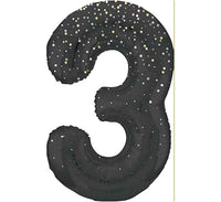 Black and Gold  Number 3 Giant Foil Helium Balloon 34" (Optional Inflation Collection)