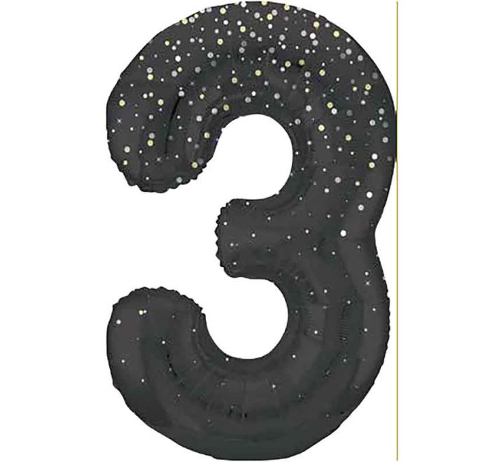 Black and Gold  Number 3 Giant Foil Helium Balloon 34" (Optional Inflation Collection)