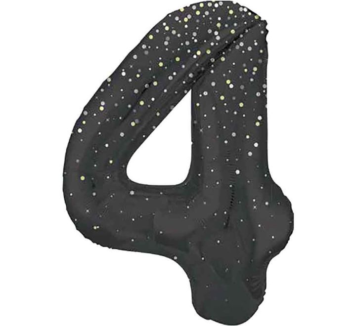 Black and Gold  Number 4 Giant Foil Helium Balloon 34" (Optional Inflation Collection)
