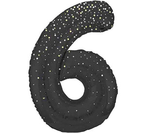 Black and Gold  Number 6 Giant Foil Helium Balloon 34" (Optional Inflation Collection)