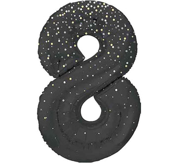 Black and Gold  Number 8 Giant Foil Helium Balloon 34" (Optional Inflation Collection)