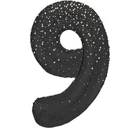 Black and Gold  Number 9 Giant Foil Helium Balloon 34" (Optional Helium Inflation)