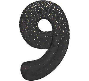 Black and Gold  Number 9 Giant Foil Helium Balloon 34" (Optional Helium Inflation)