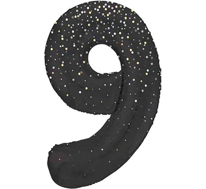 Black and Gold  Number 9 Giant Foil Helium Balloon 34" (Optional Helium Inflation)