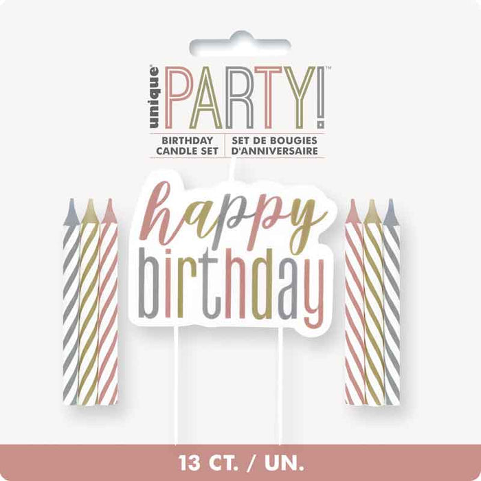 Rose Gold Happy Birthday Pick Candles (13pc)