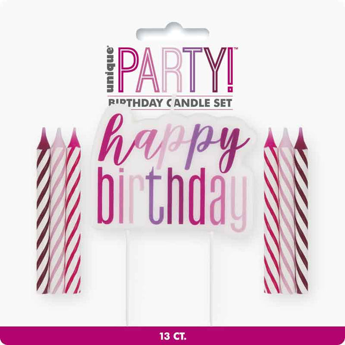 Glitz Pink Happy Birthday Pick Candles (13pc Set)