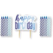 Glitz Blue Happy Birthday Pick Candle Set