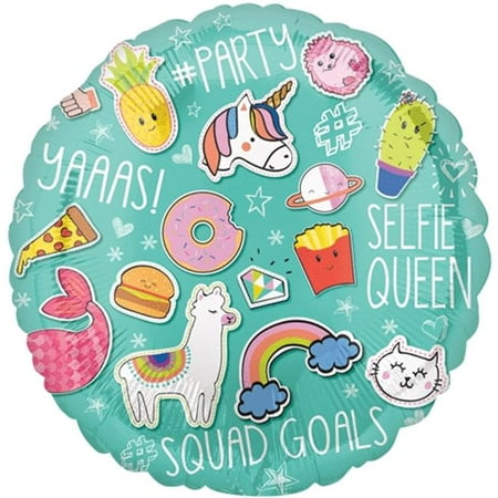 Selfie Unicorn Llama Fast Food Celebration 18" Foil Balloon (Optional Helium Inflation)