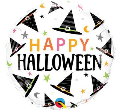 Happy Halloween Witches Hats Pattern 18" Foil Balloon (Optional Helium Inflation)
