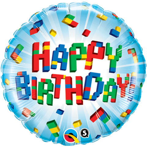 Blocks Multicolour Happy Birthday 18" Foil Balloon (Optional Helium Inflation)
