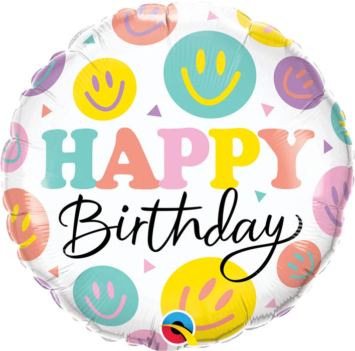 Multicolour Birthday Colorful Smiles 18" Foil Balloon (Optional Helium Inflation)
