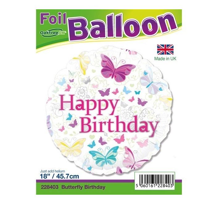 Happy Birthday Butterfly Design Foil Balloon (Optional Helium Inflation)