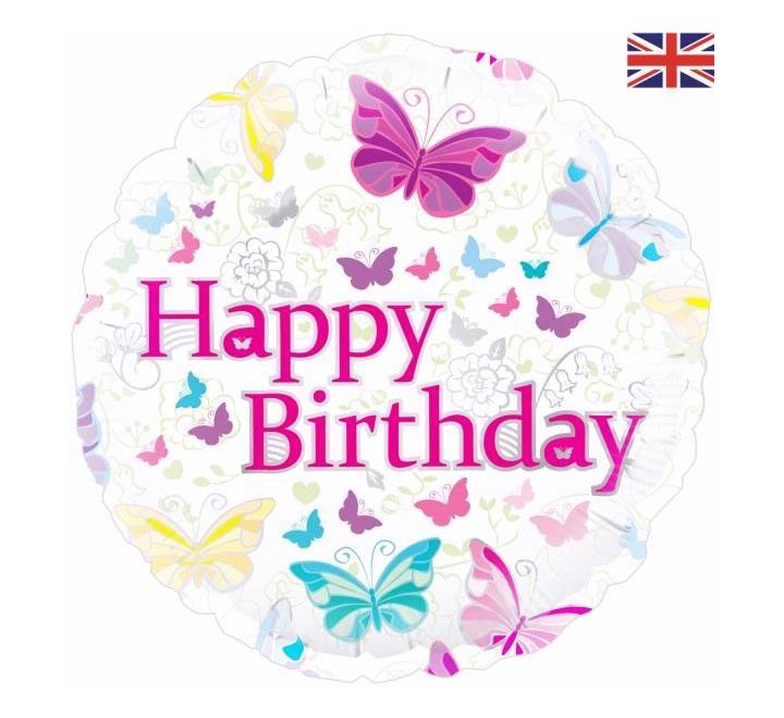 Happy Birthday Butterfly Design Foil Balloon (Optional Helium Inflation)