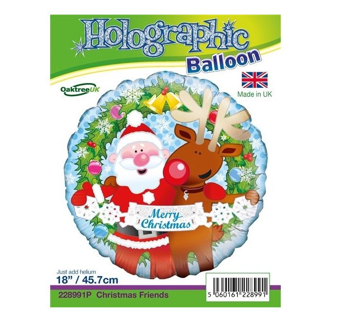 Christmas Santa Reindeer Cute Foil Balloon 18" (Optional Helium Inflation)