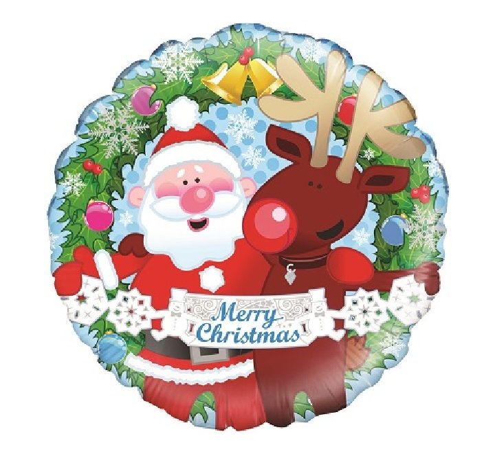 Christmas Santa Reindeer Cute Foil Balloon 18" (Optional Helium Inflation)