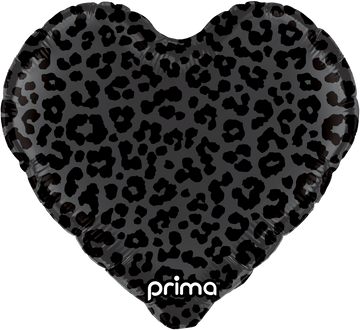 18" Heart Black Matte & Shiny Leopard Print Foil Balloon (Optional Helium Inflation)