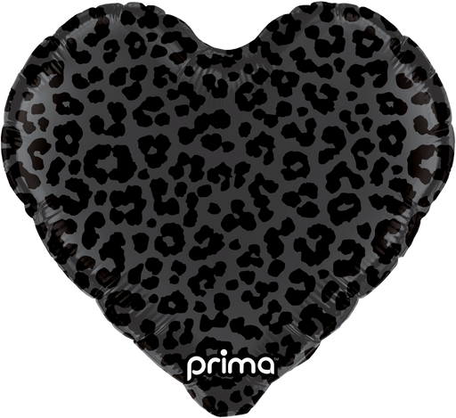 Prima 18 inch Black Matte Shiny Leopard Print Heart foil balloon