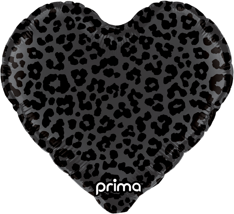 Prima 18 inch Black Matte Shiny Leopard Print Heart foil balloon