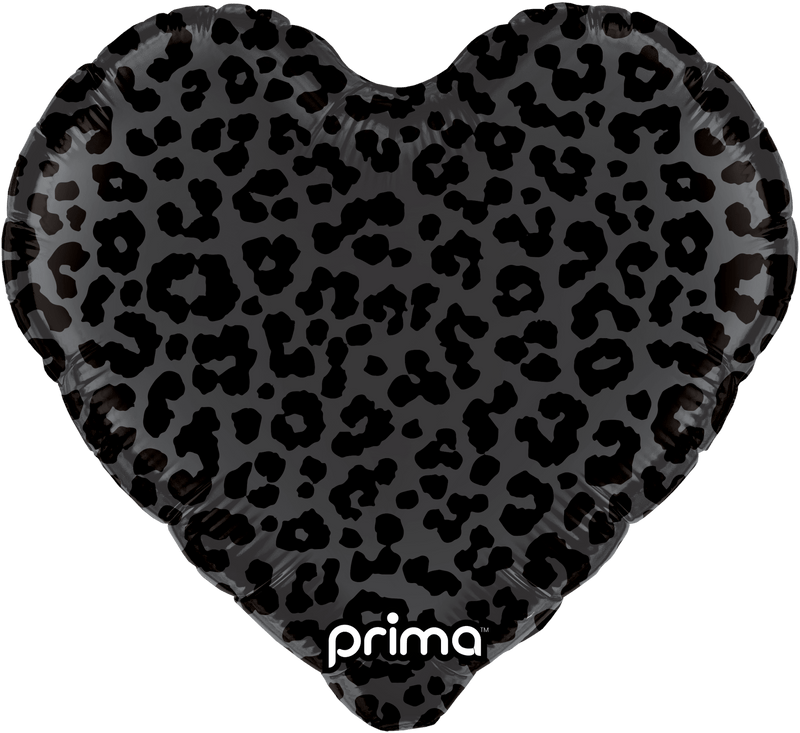 Prima 18 inch Black Leopard Print Heart foil balloon