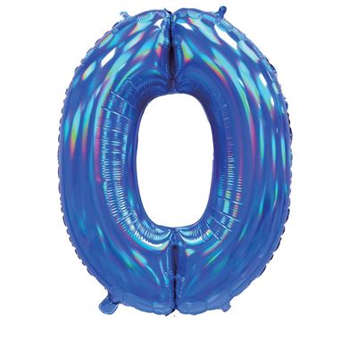 Blue Iridescent Number 0 Giant Foil Balloon 30" (Optional Helium Inflation)
