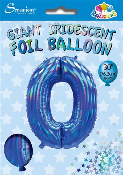 Blue Iridescent Number 0 Giant Foil Balloon 30" (Optional Helium Inflation)