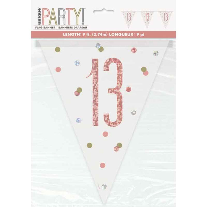 9ft Glitz White & Rose Gold 13th Birthday Bunting