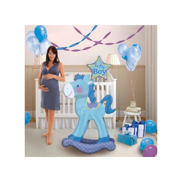 Rocking Horse Baby Boy Blue Balloon Air Walker (Optional Inflation)