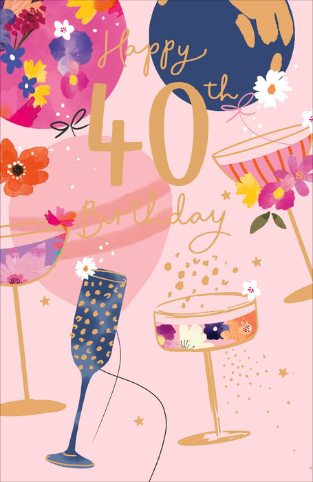 Floral Celebrations Birthday Card for 40th, Conv Design