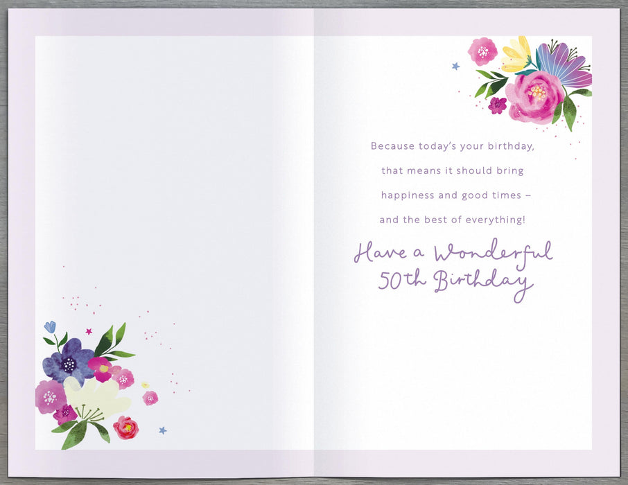 Floral Celebrations Birthday Card for 50th, Conv Design