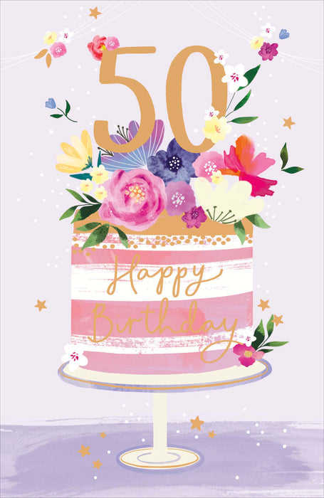 Floral Celebrations Birthday Card for 50th, Conv Design