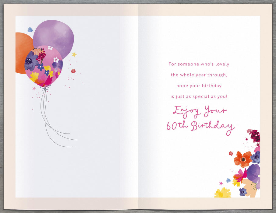 Floral Celebrations Birthday Card for 60th, Conv Design