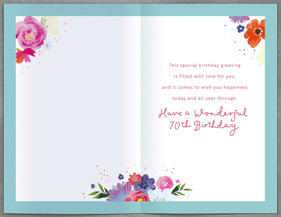 Floral Celebrations Birthday Card for 70th, Conv Design
