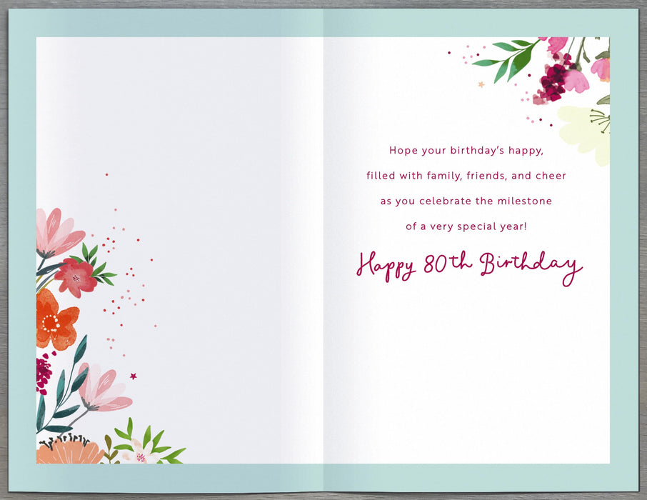 Floral Celebrations Birthday Card for 80th, Conv Design